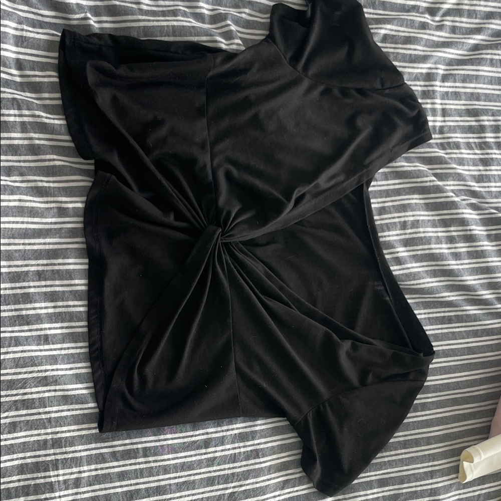 Elegant Black Open Back with Twist T Shirt Top